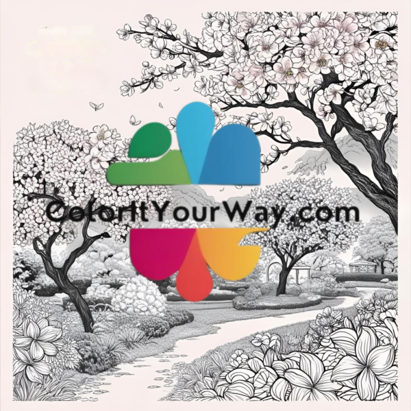 Peach Blossom Paradise: A Springtime Coloring Book of Serene Gardens & Floral Beauty - Image 7